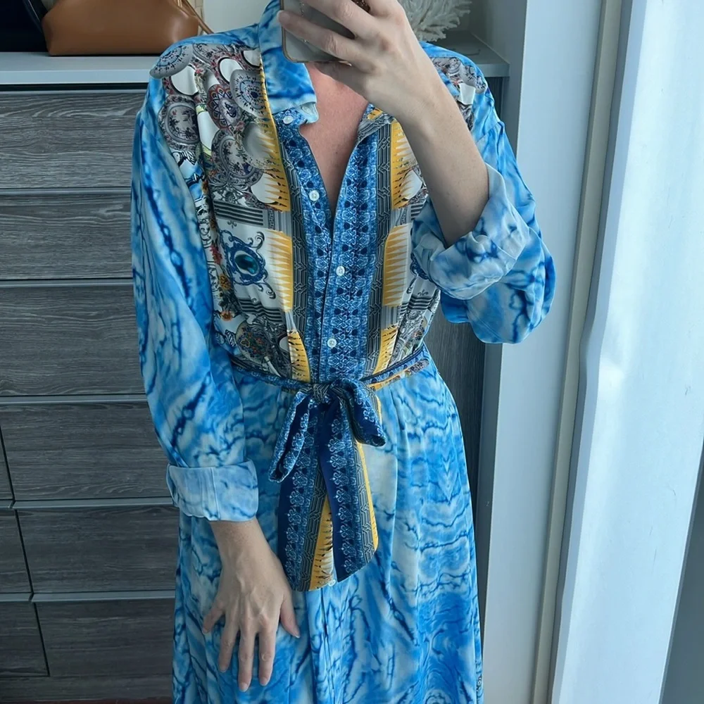 Small blue 100% silk dress by Moda Baronessa - Picture 4 of 9